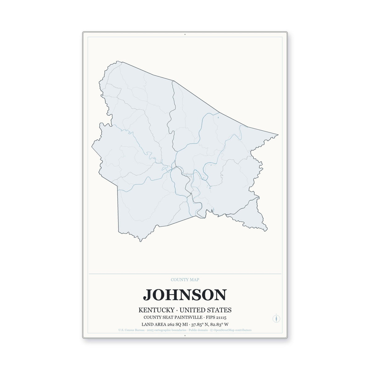 Johnson County, Kentucky Map Aluminum Sign in Gallery Air style