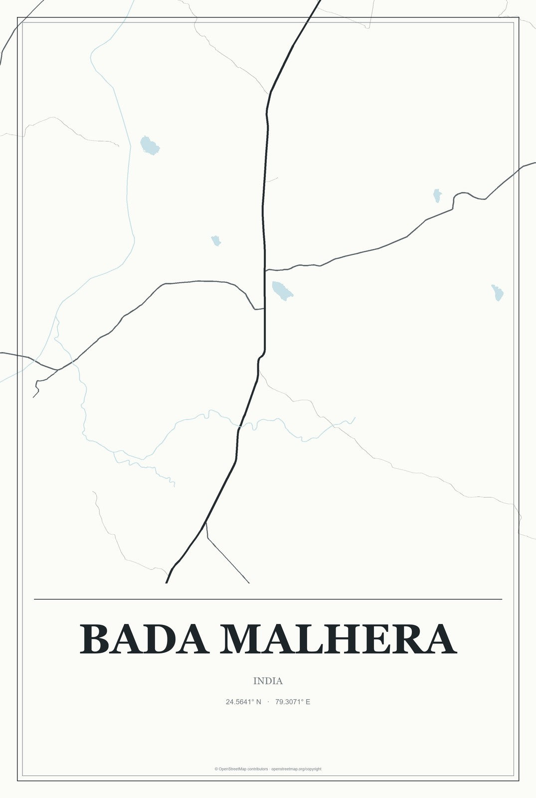 Bada Malhera, India City Map Aluminum Sign in Gallery Air style
