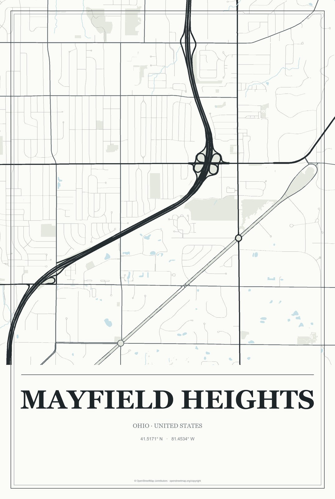 Mayfield Heights, Ohio City Map Aluminum Sign in Gallery Air style