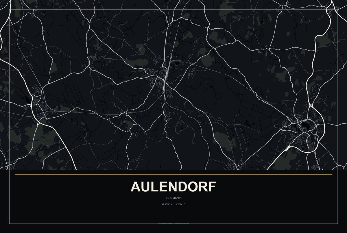 Aulendorf, Germany City Map Aluminum Sign in Metropolitan Noir style