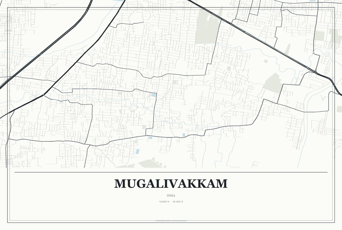 Mugalivakkam, India City Map Aluminum Sign in Gallery Air style