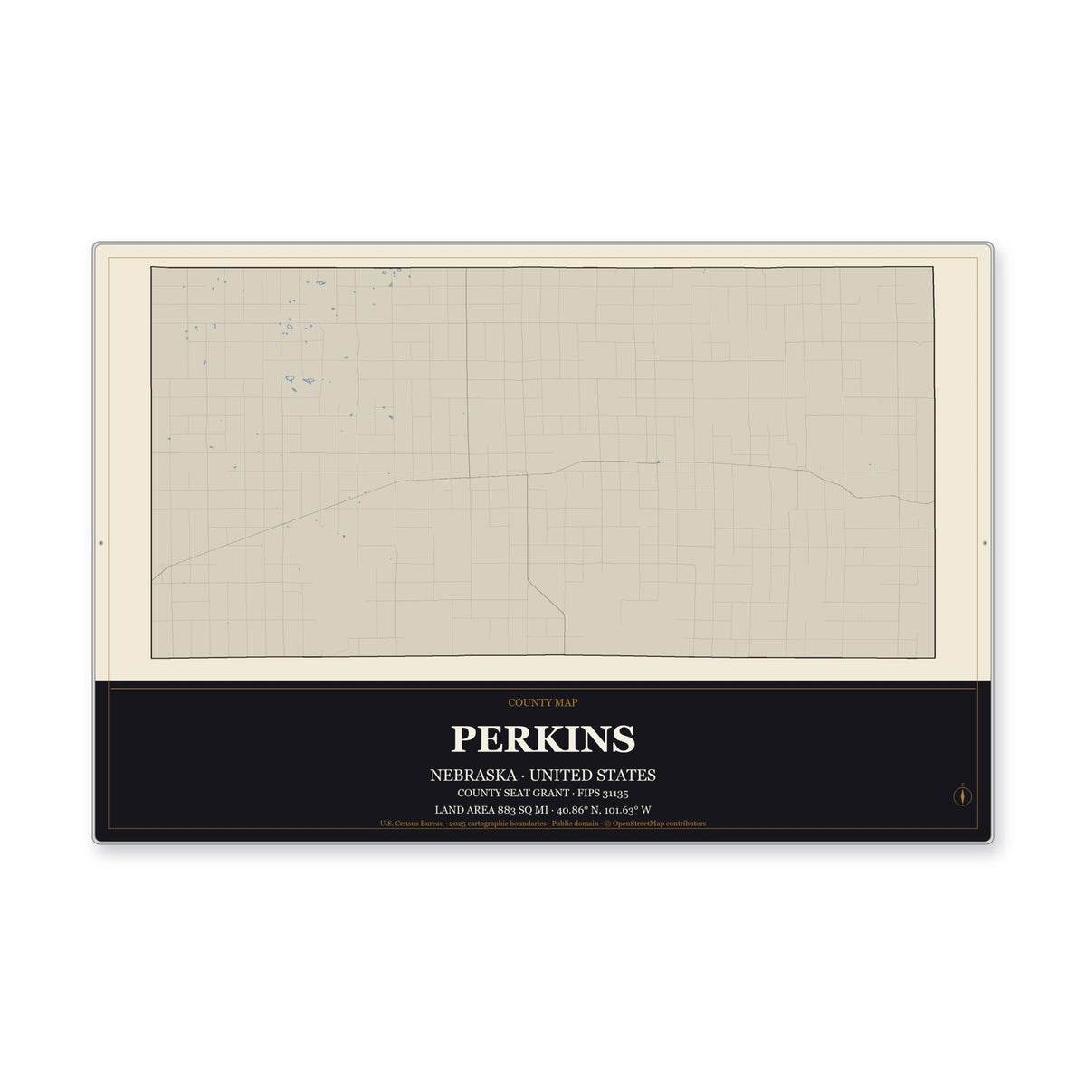 Perkins County, Nebraska Map Aluminum Sign in Museum Plaque style