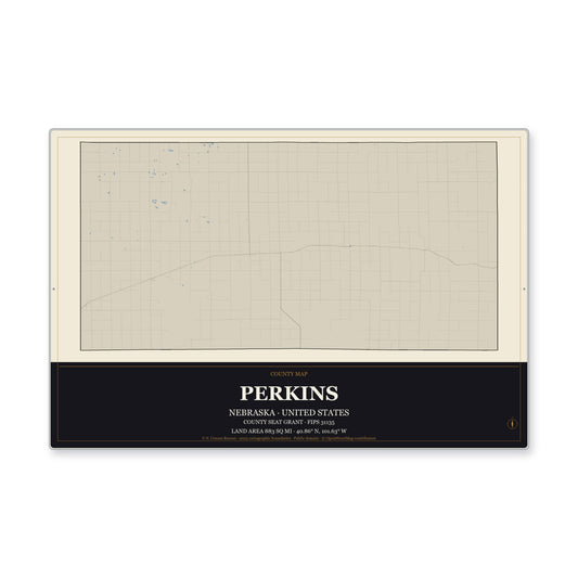 Perkins County, Nebraska Map Aluminum Sign in Museum Plaque style