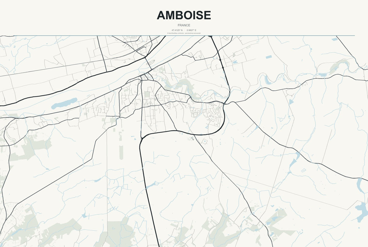 Amboise, France City Map Aluminum Sign in Headline Atlas style