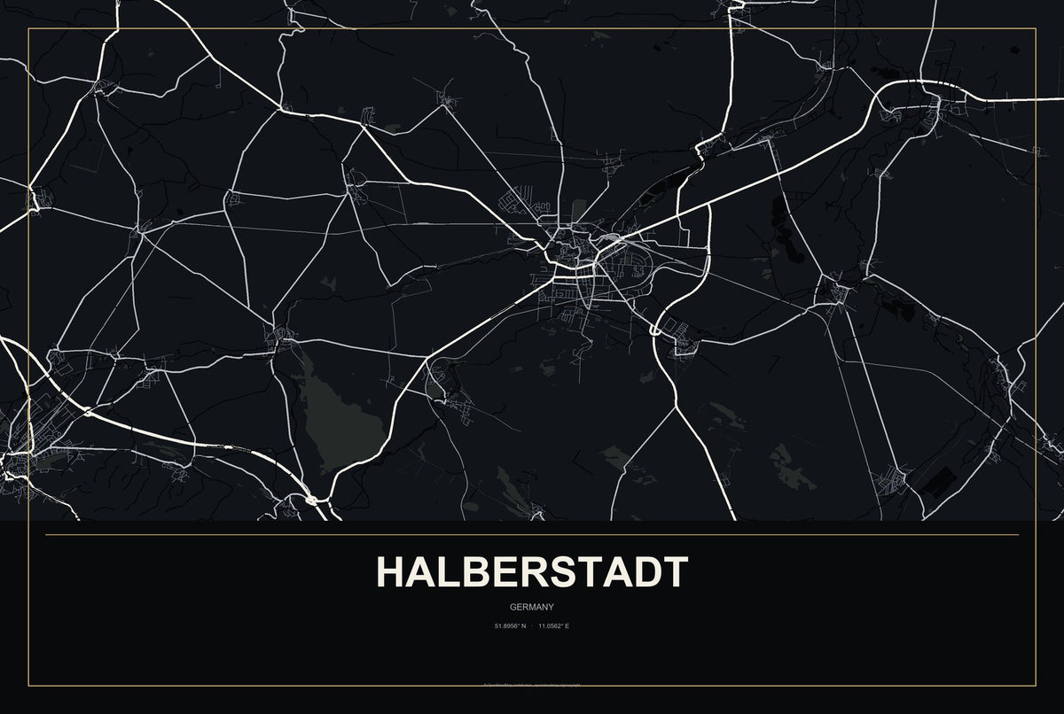 Halberstadt, Germany City Map Aluminum Sign in Metropolitan Noir style