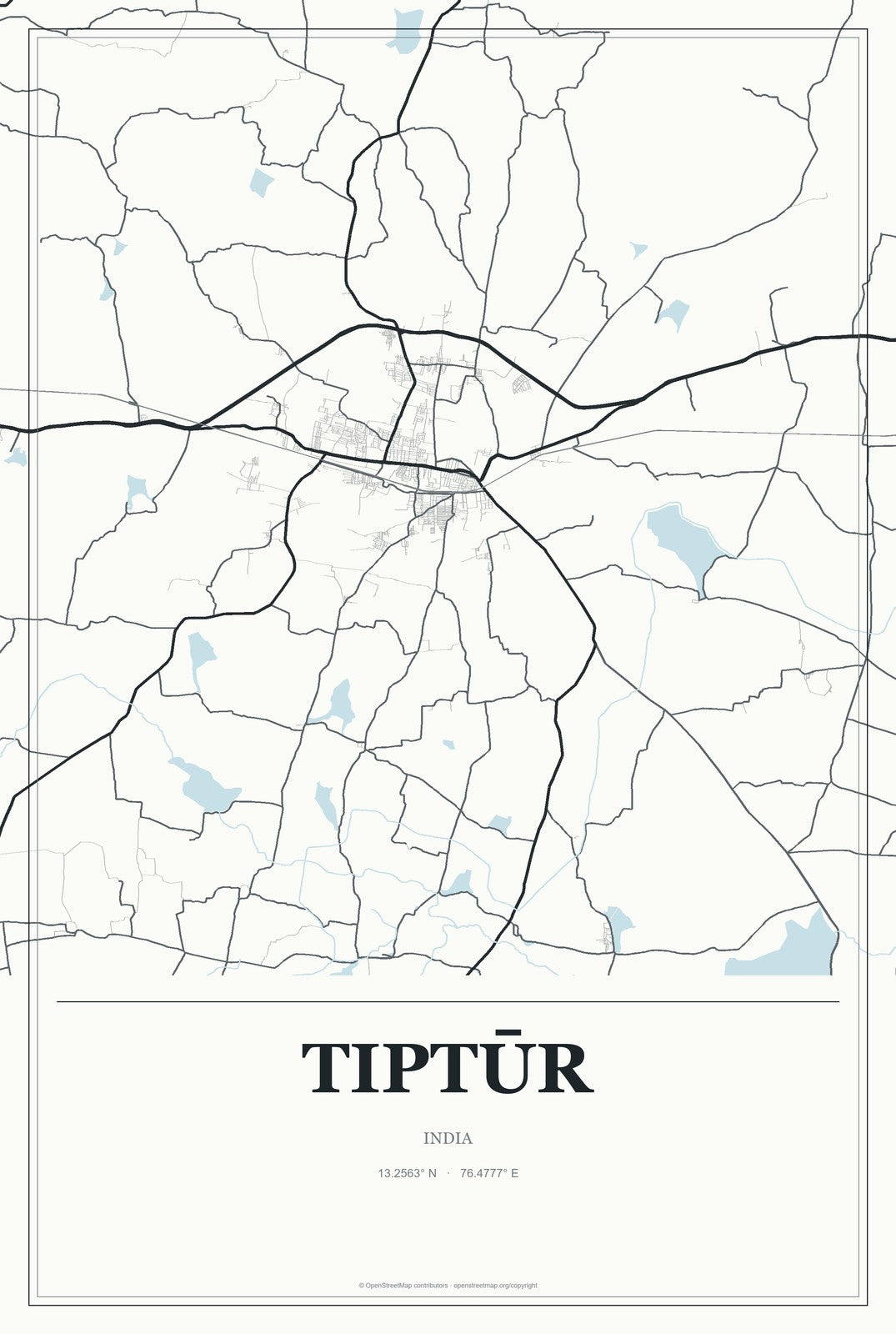 Tiptūr, India City Map Aluminum Sign in Gallery Air style