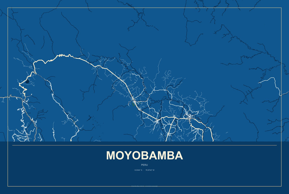 Moyobamba, Peru City Map Aluminum Sign in Harbor Cobalt style