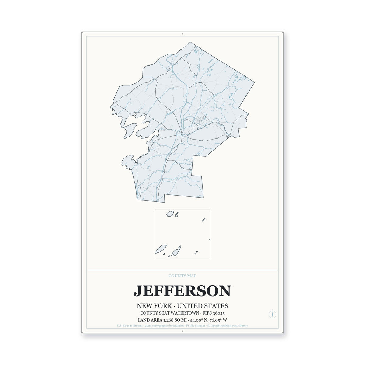 Jefferson County, New York Map Aluminum Sign in Gallery Air style