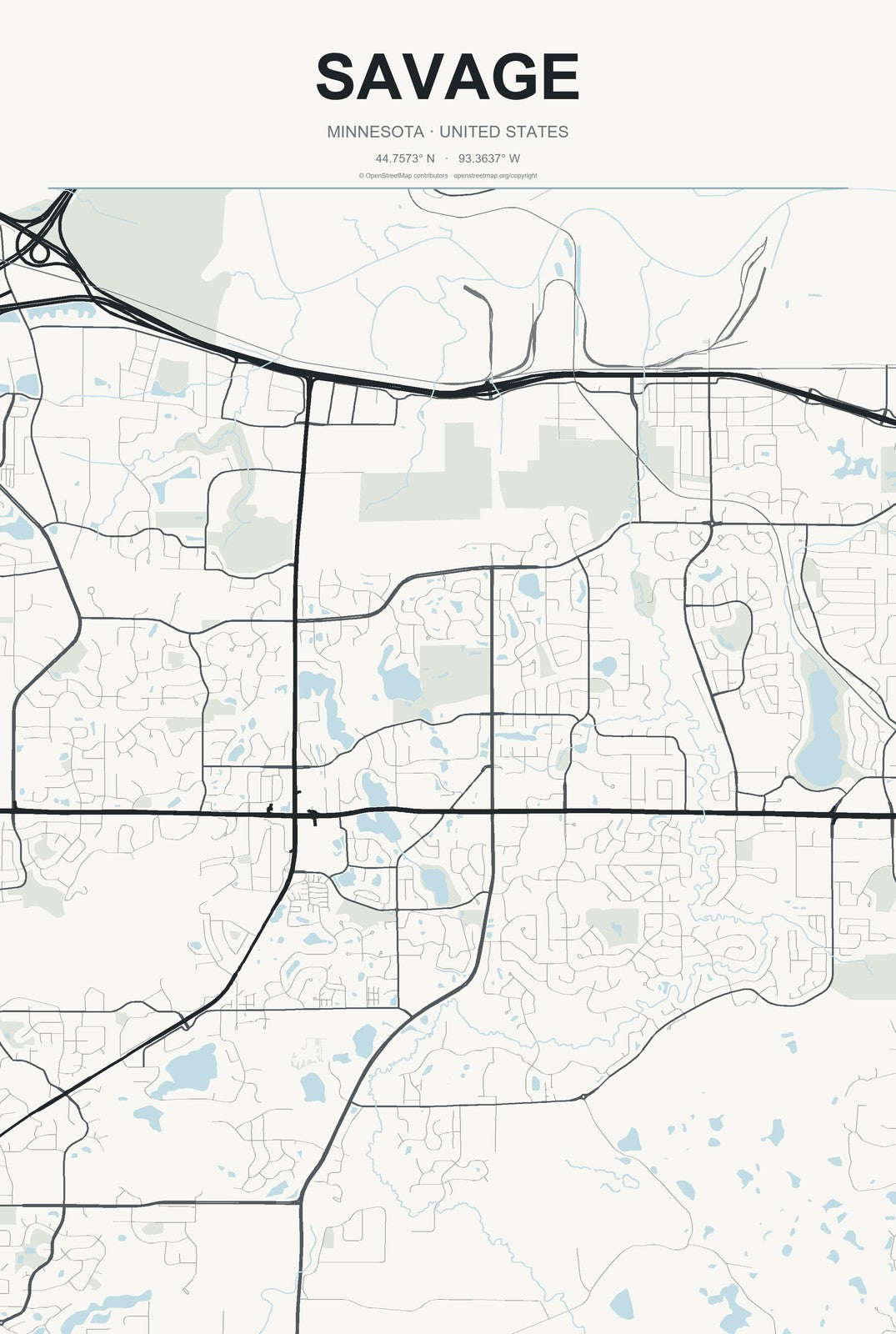 Savage, Minnesota City Map Aluminum Sign in Headline Atlas style