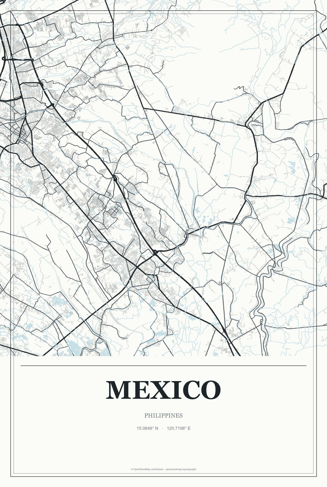 Mexico, Philippines City Map Aluminum Sign in Gallery Air style
