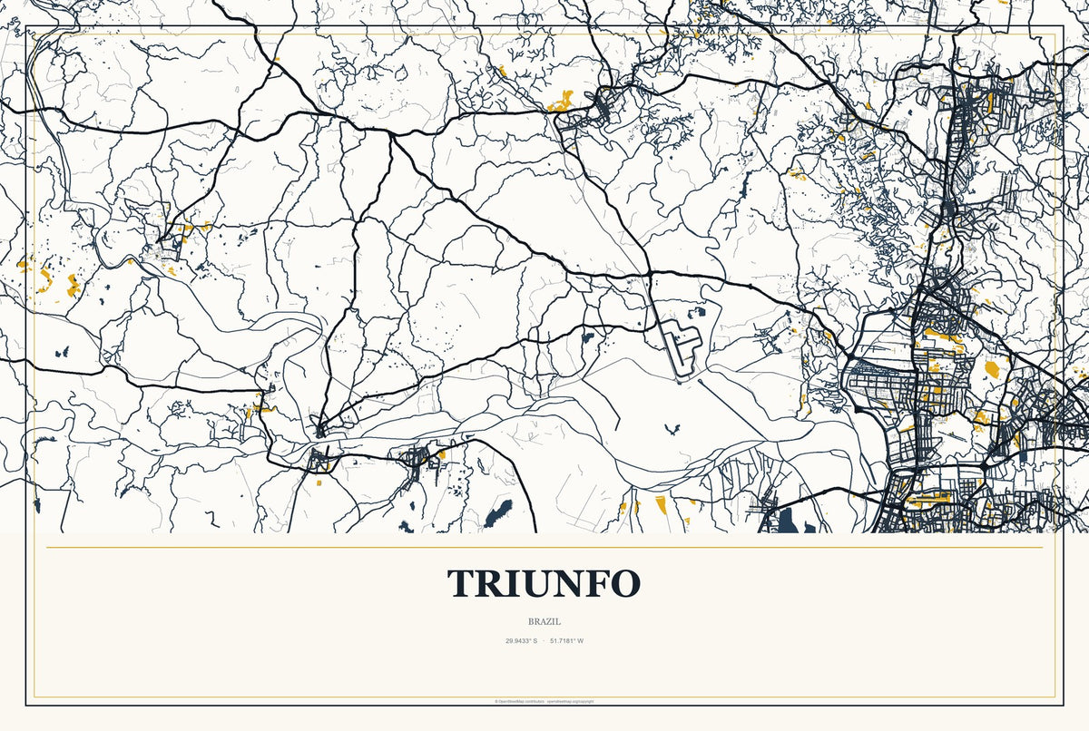 Triunfo, Pernambuco, Brazil City Map Aluminum Sign in Citrine Modern style