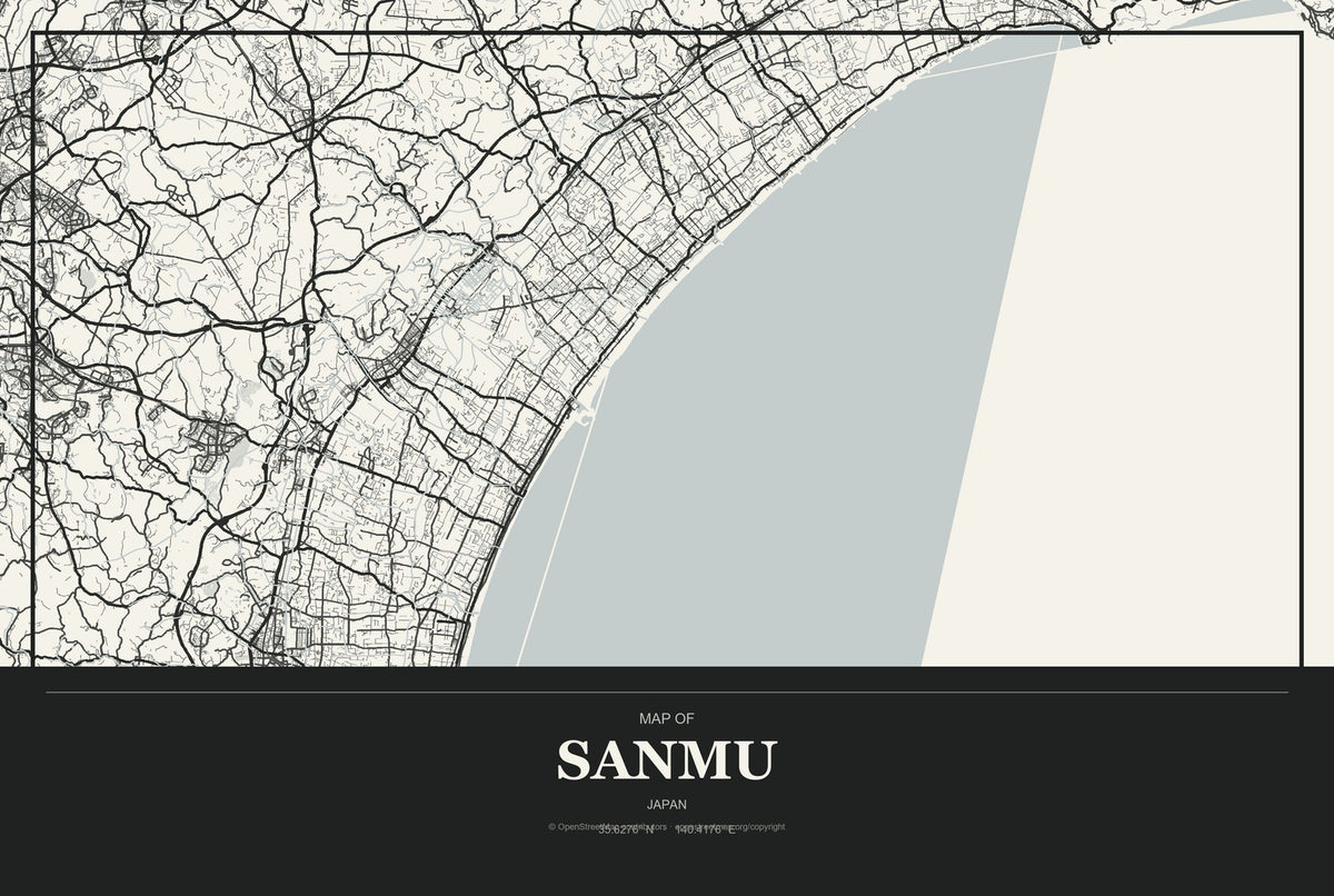 Sanmu, Japan City Map Aluminum Sign in Museum Plaque style