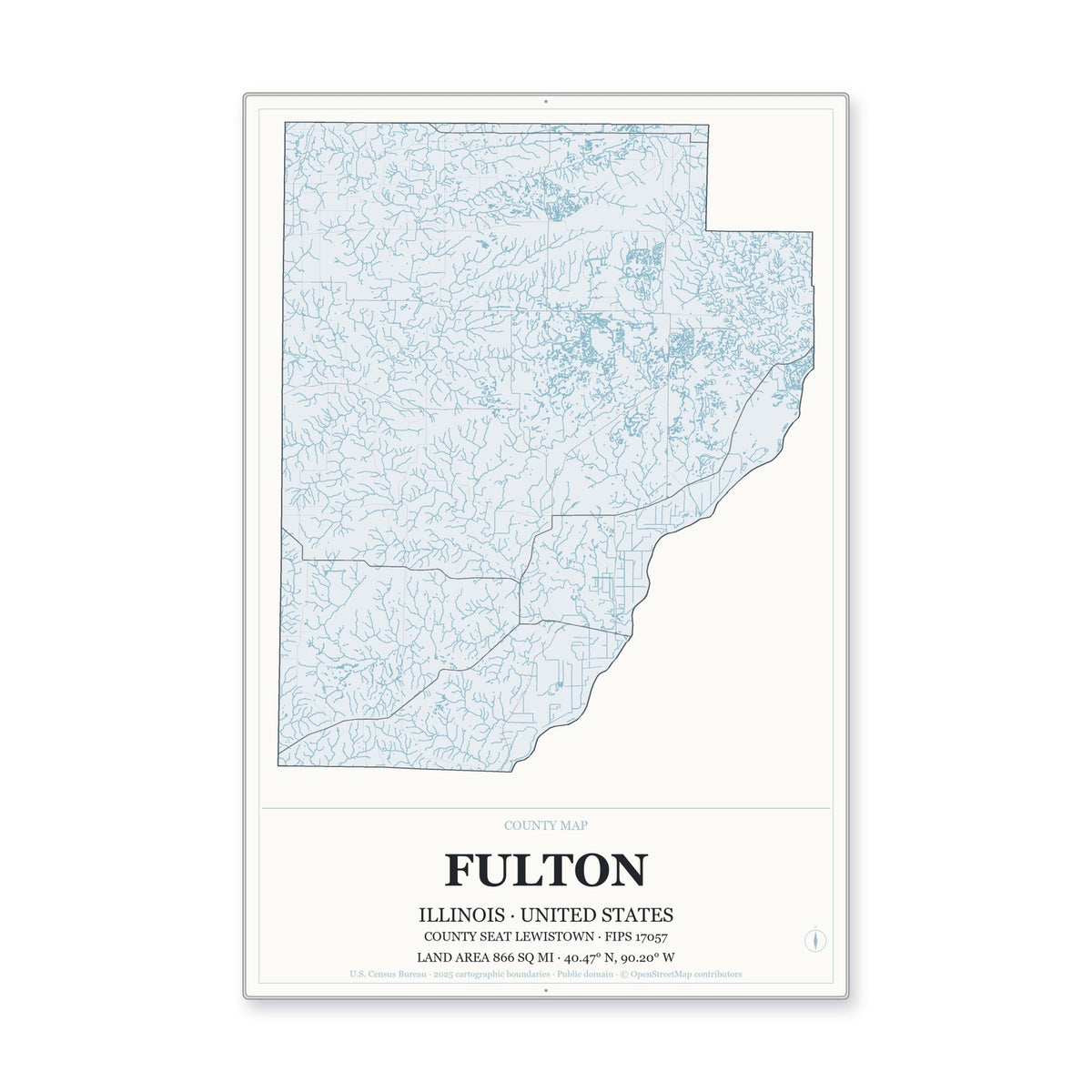 Fulton County, Illinois Map Aluminum Sign in Gallery Air style
