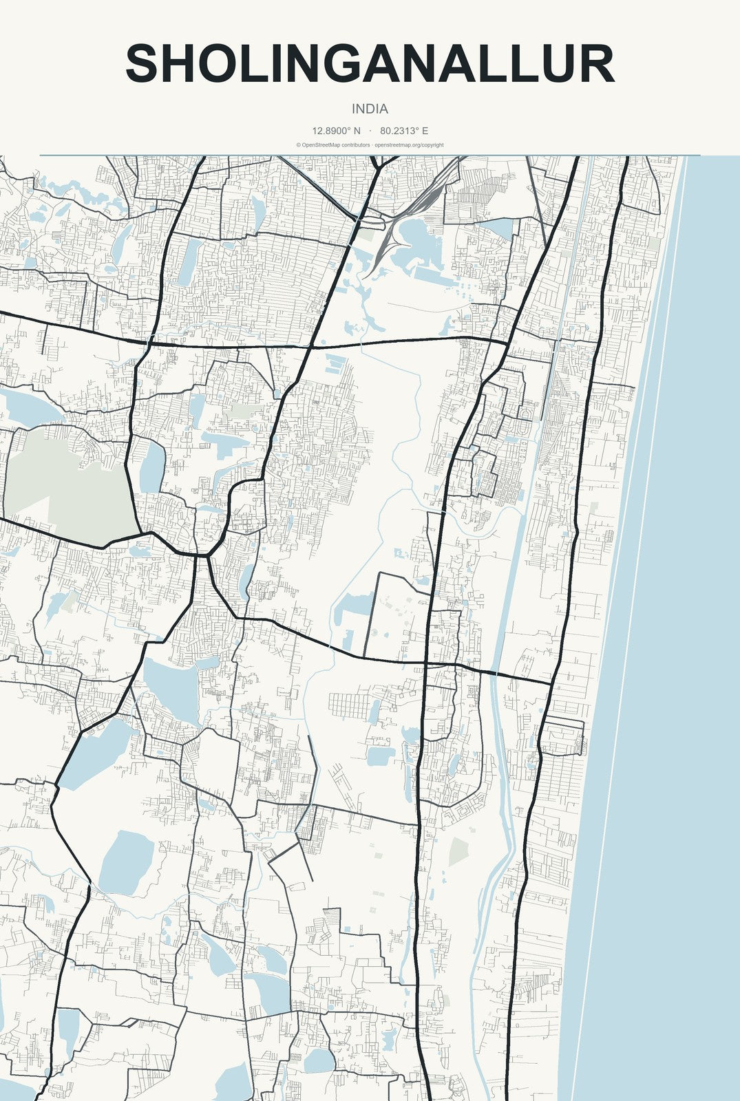 Sholinganallur, India City Map Aluminum Sign in Headline Atlas style