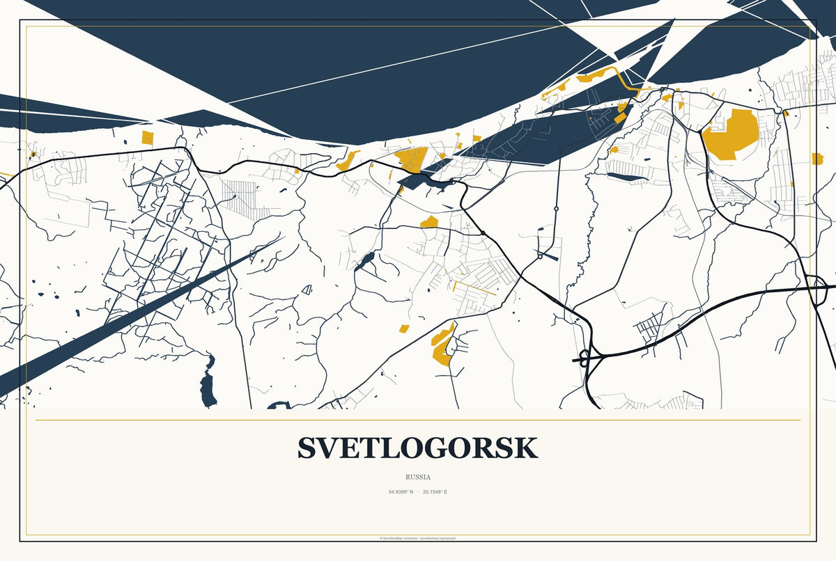 Svetlogorsk, Russia City Map Aluminum Sign in Citrine Modern style