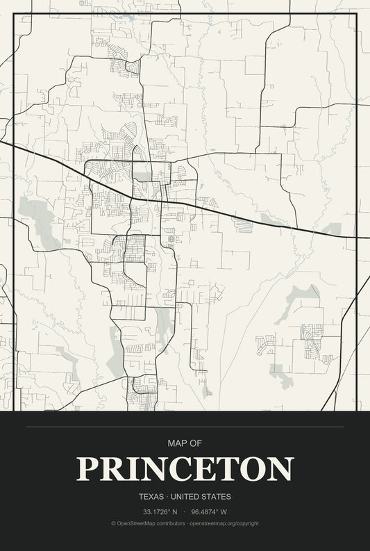 Princeton, Texas City Map Aluminum Sign in Museum Plaque style