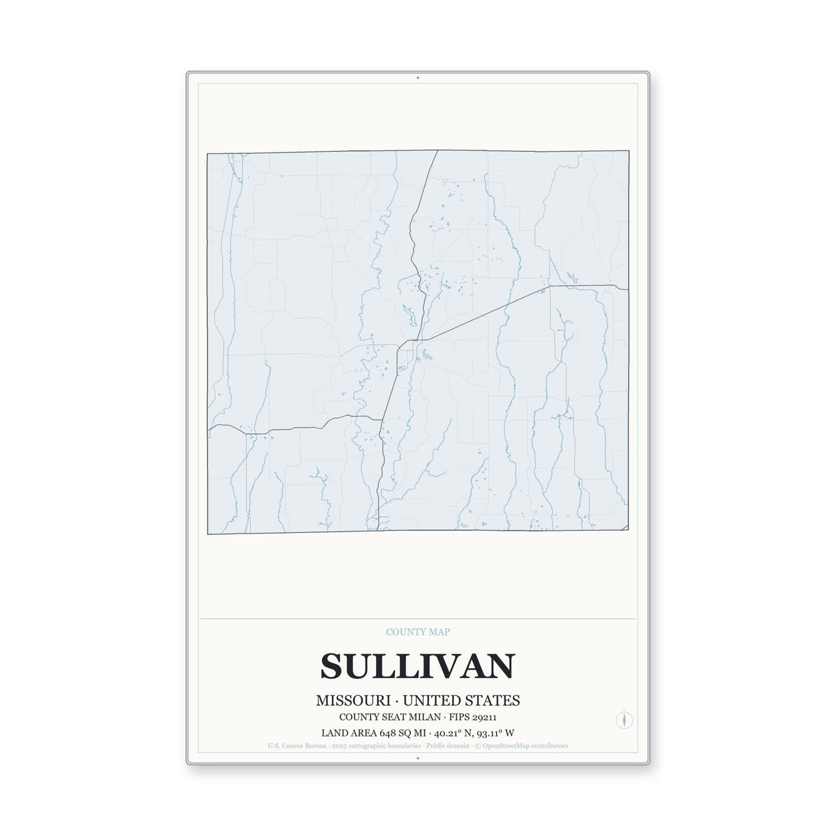 Sullivan County, Missouri Map Aluminum Sign in Gallery Air style