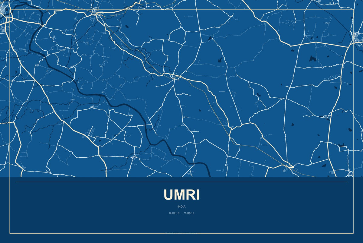 Umri, India City Map Aluminum Sign in Harbor Cobalt style
