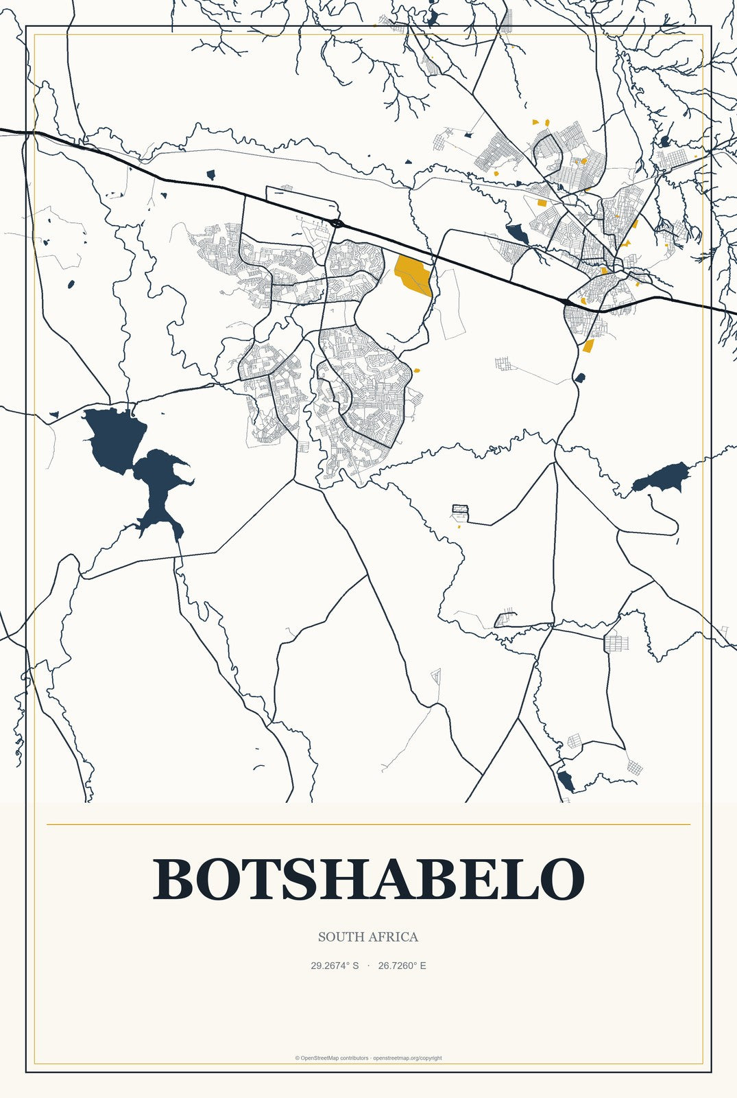 Botshabelo, South Africa City Map Aluminum Sign in Citrine Modern style