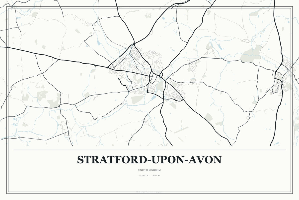 Stratford-upon-Avon, United Kingdom City Map Aluminum Sign in Gallery Air style