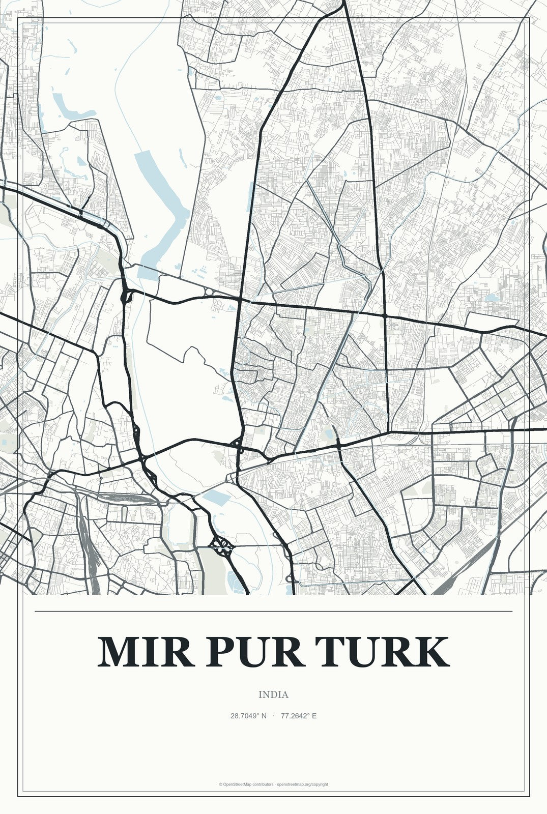 Mir Pur Turk, India City Map Aluminum Sign in Gallery Air style
