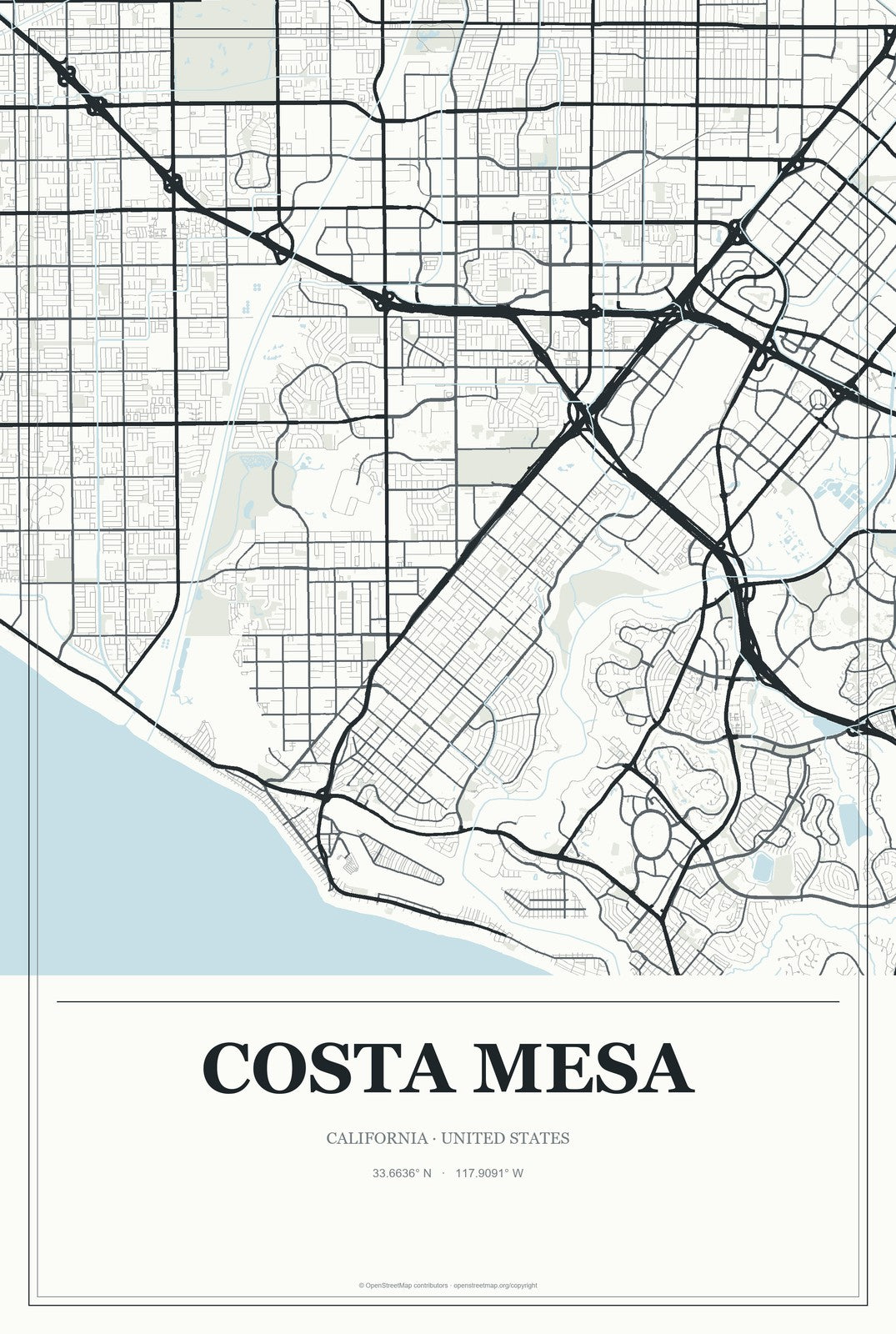 Costa Mesa, California City Map Aluminum Sign in Gallery Air style