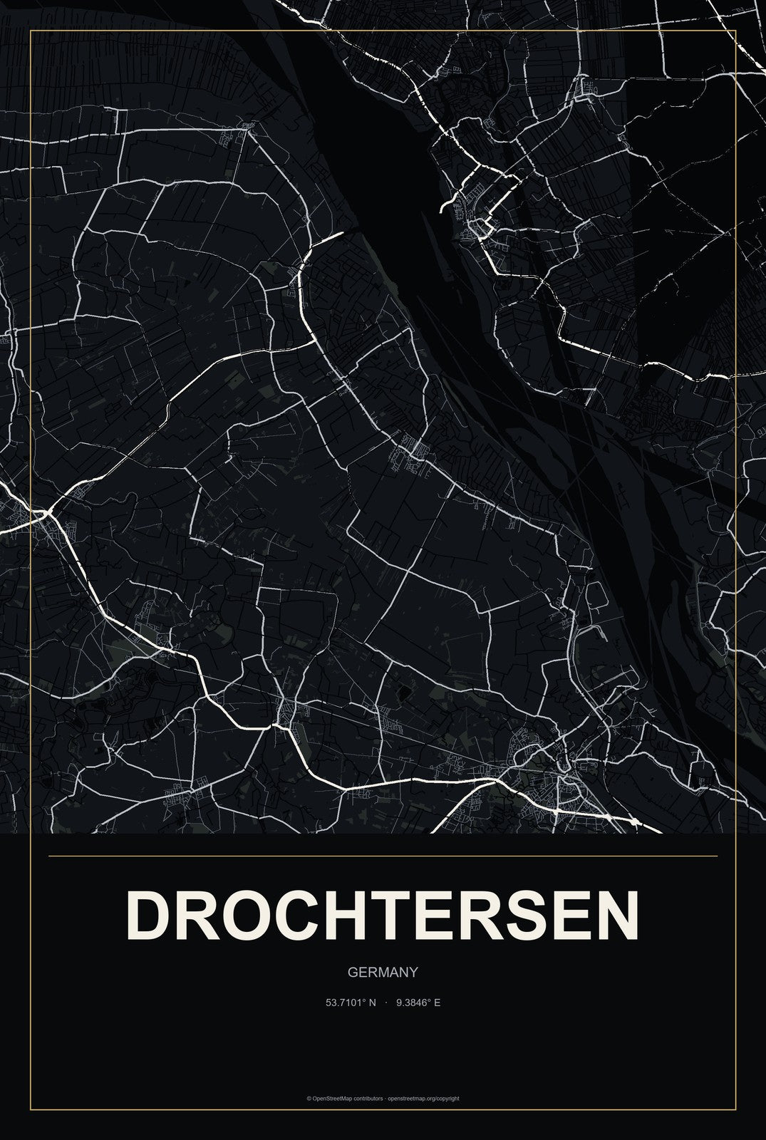 Drochtersen, Germany City Map Aluminum Sign in Metropolitan Noir style