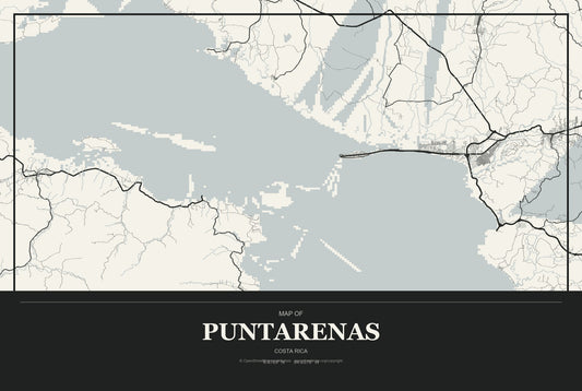 Puntarenas, Costa Rica City Map Aluminum Sign in Museum Plaque style