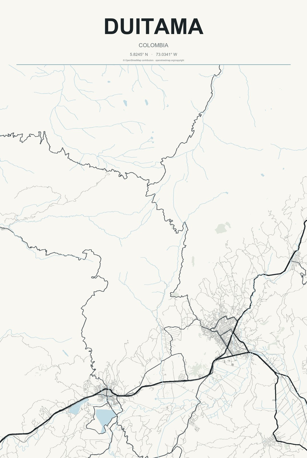 Duitama, Colombia City Map Aluminum Sign in Headline Atlas style