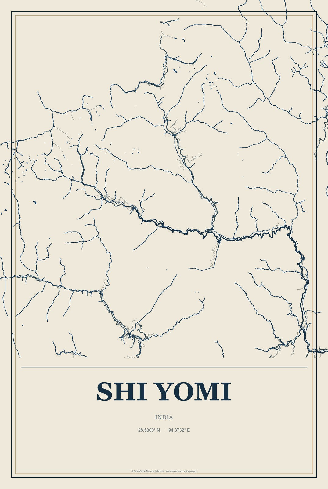 Shi Yomi, India City Map Aluminum Sign in Coastal Cutout style