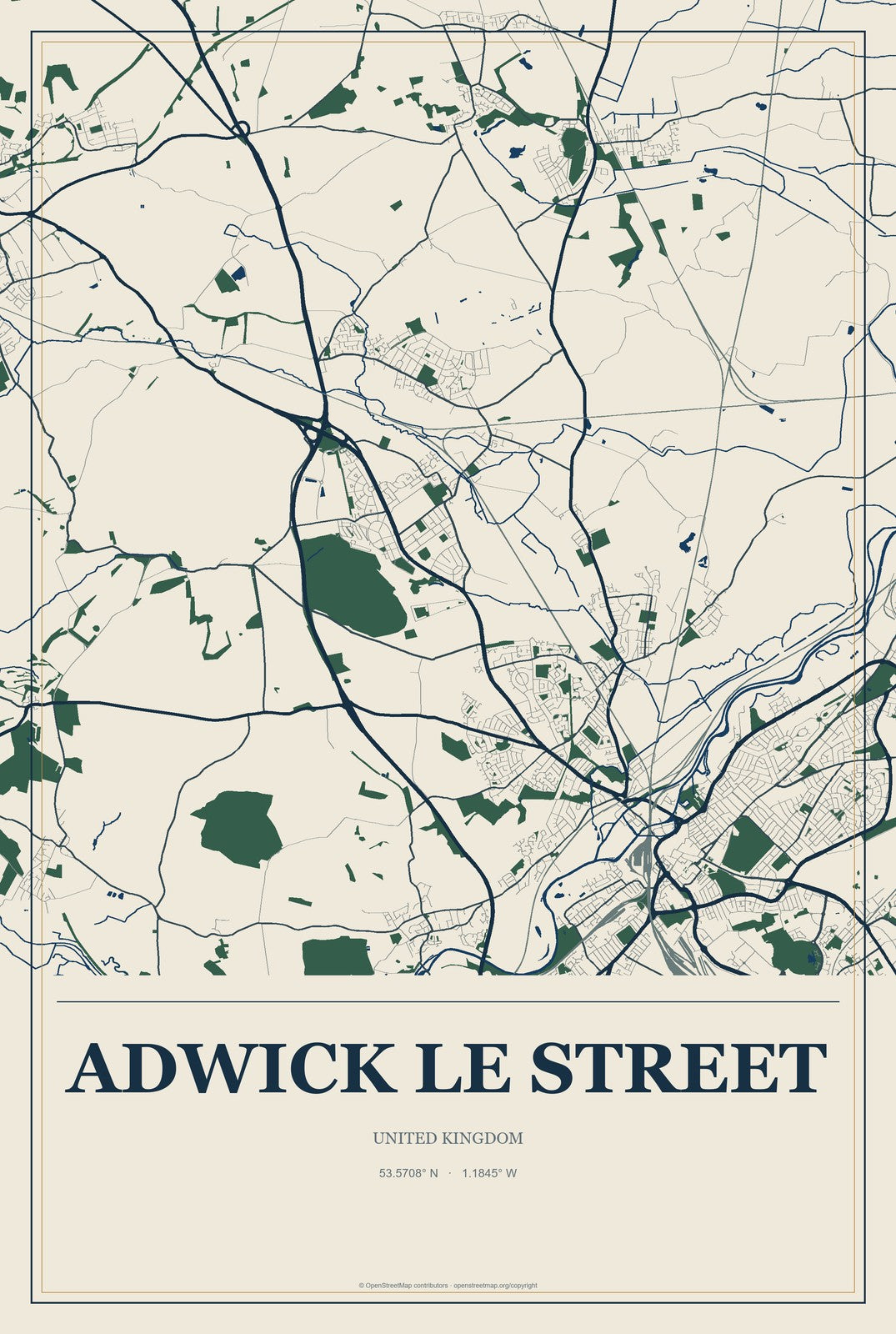 Adwick le Street, United Kingdom City Map Aluminum Sign in Coastal Cutout style