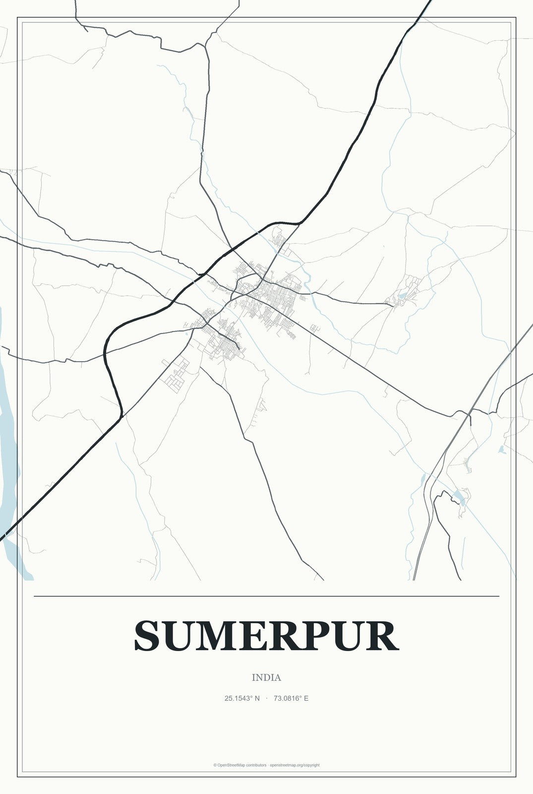 Sumerpur, India City Map Aluminum Sign in Gallery Air style