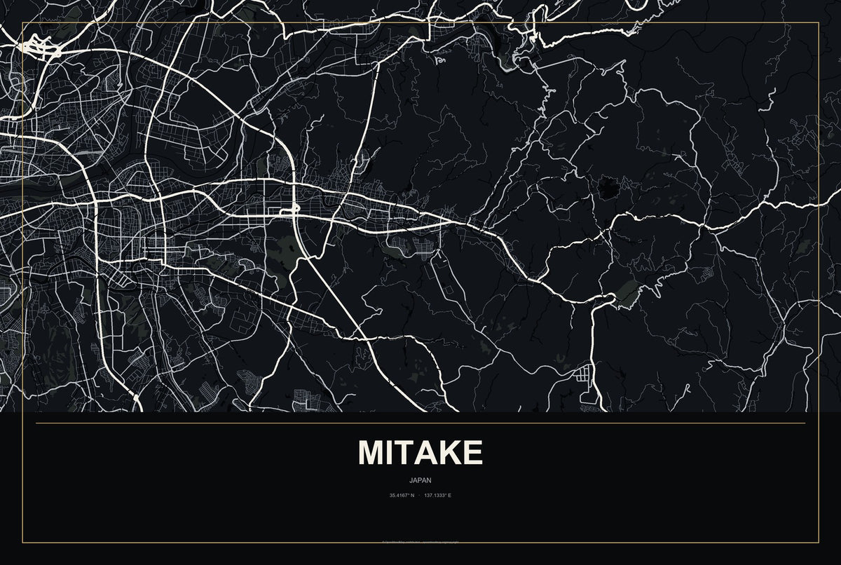 Mitake, Japan City Map Aluminum Sign in Metropolitan Noir style