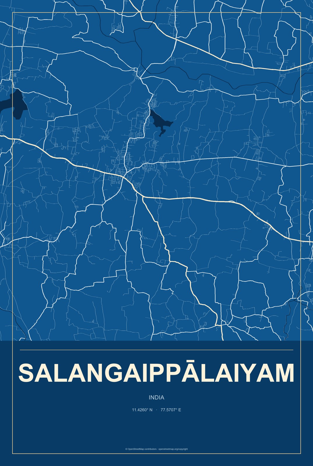 Salangaippālaiyam, India City Map Aluminum Sign in Harbor Cobalt style