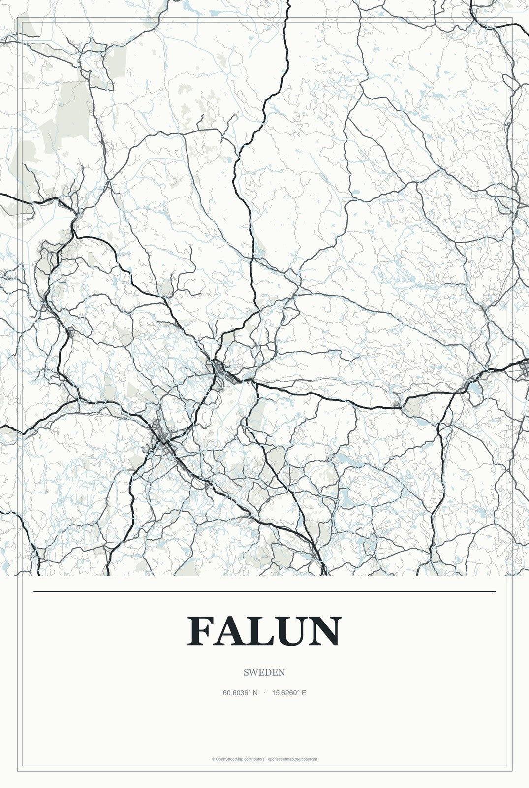 Falun, Sweden City Map Aluminum Sign in Gallery Air style