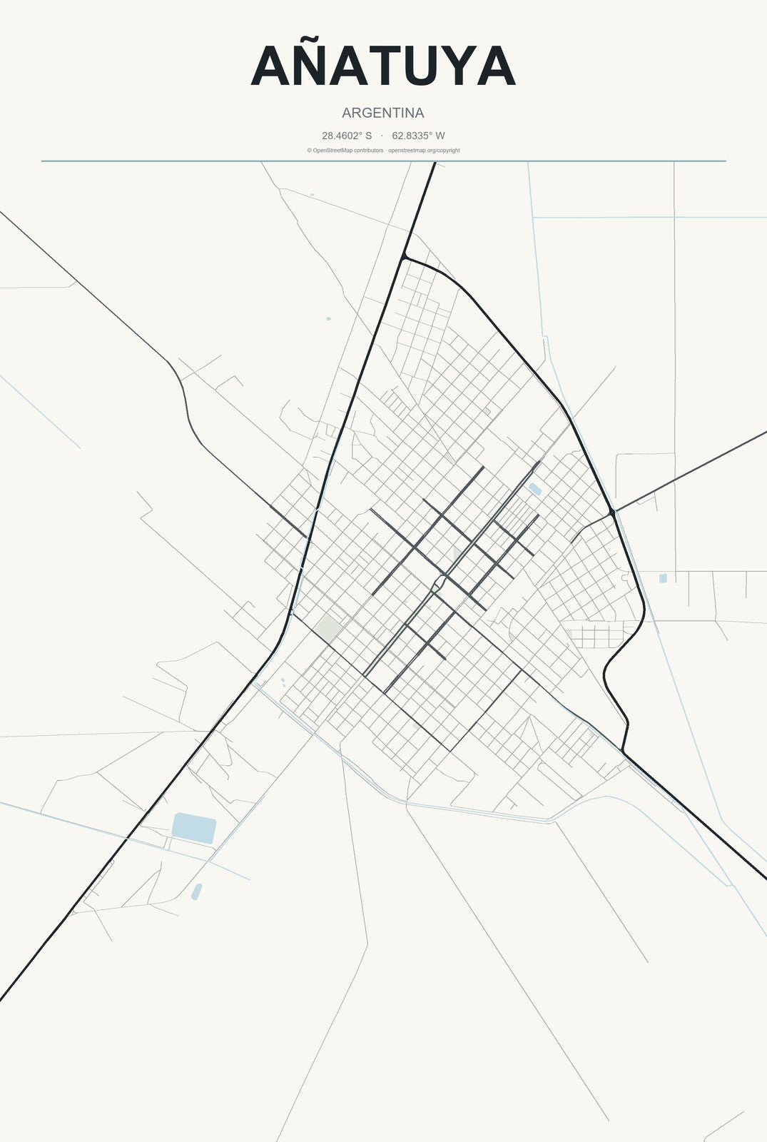Añatuya, Argentina City Map Aluminum Sign in Headline Atlas style