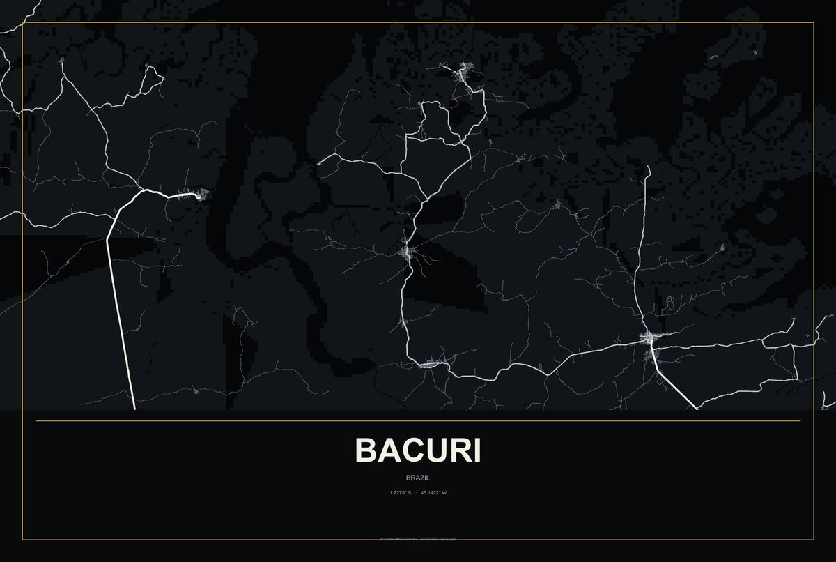 Bacuri, Brazil City Map Aluminum Sign in Metropolitan Noir style