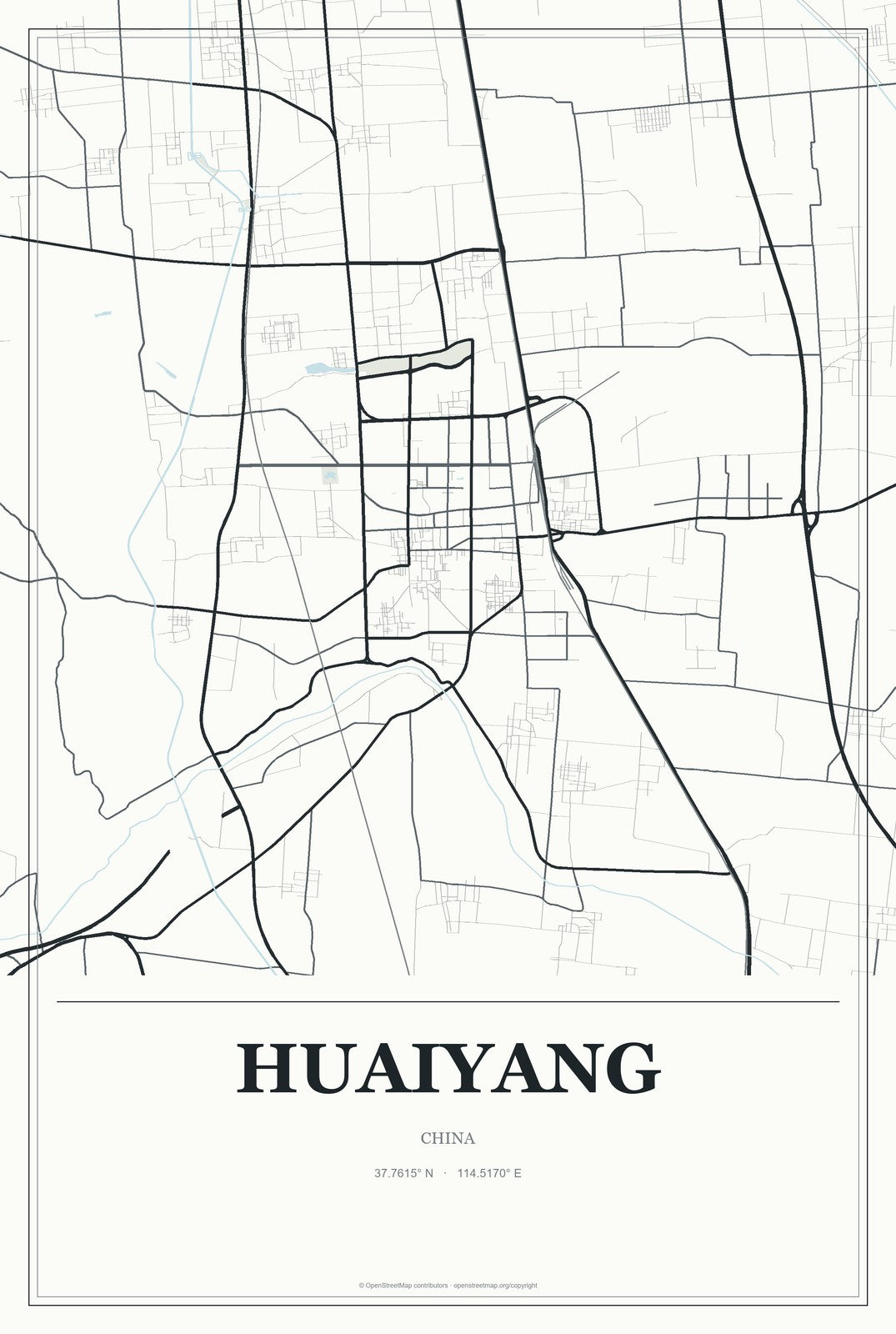 Huaiyang, China City Map Aluminum Sign in Gallery Air style