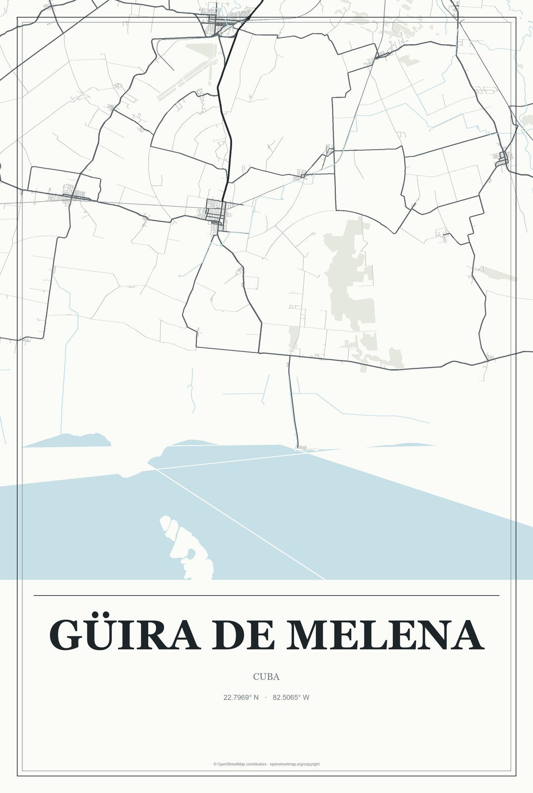 Güira de Melena, Cuba City Map Aluminum Sign in Gallery Air style