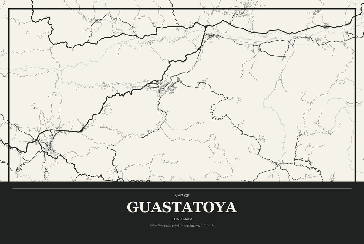 Guastatoya, Guatemala City Map Aluminum Sign in Museum Plaque style