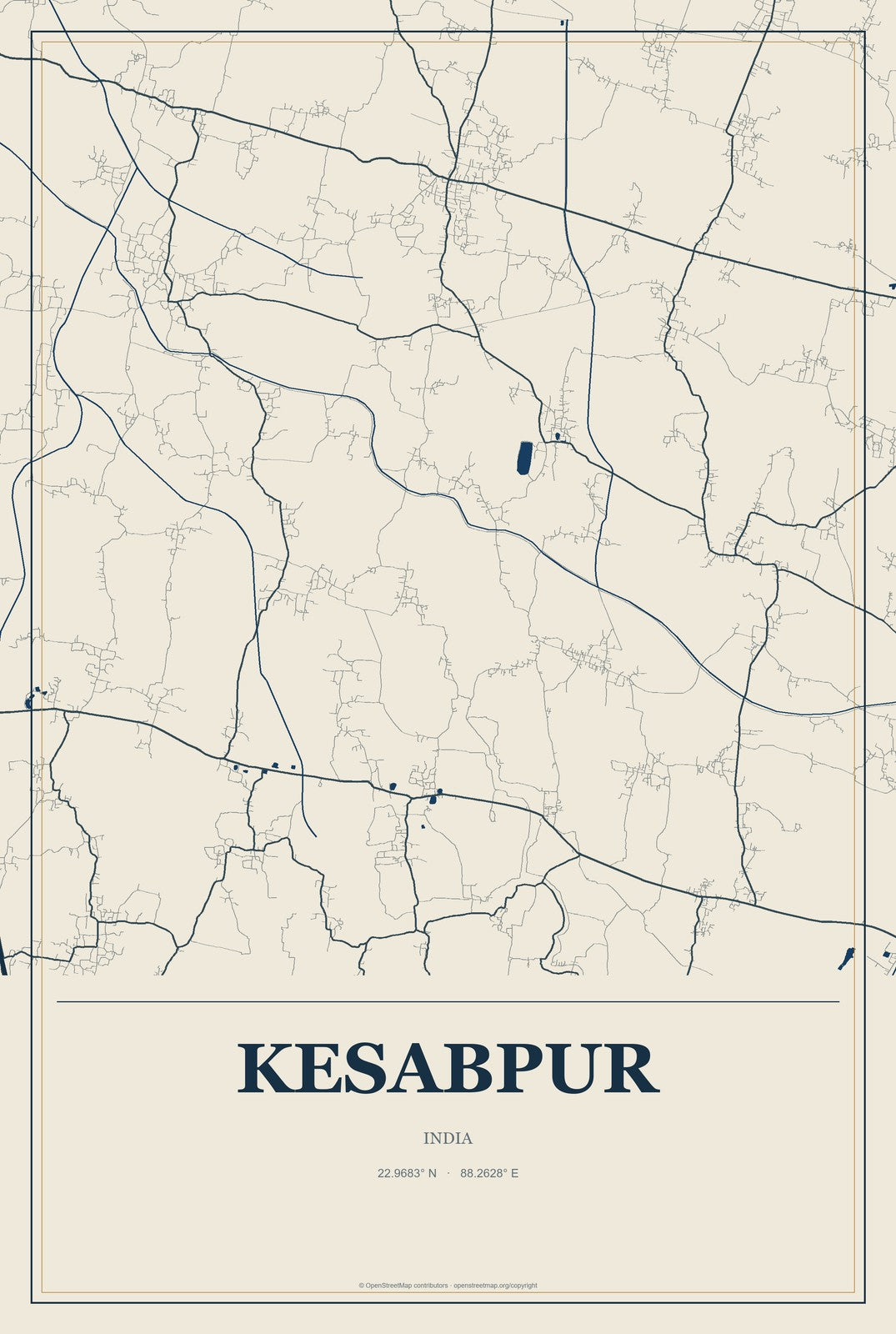 Kesabpur, India City Map Aluminum Sign in Coastal Cutout style