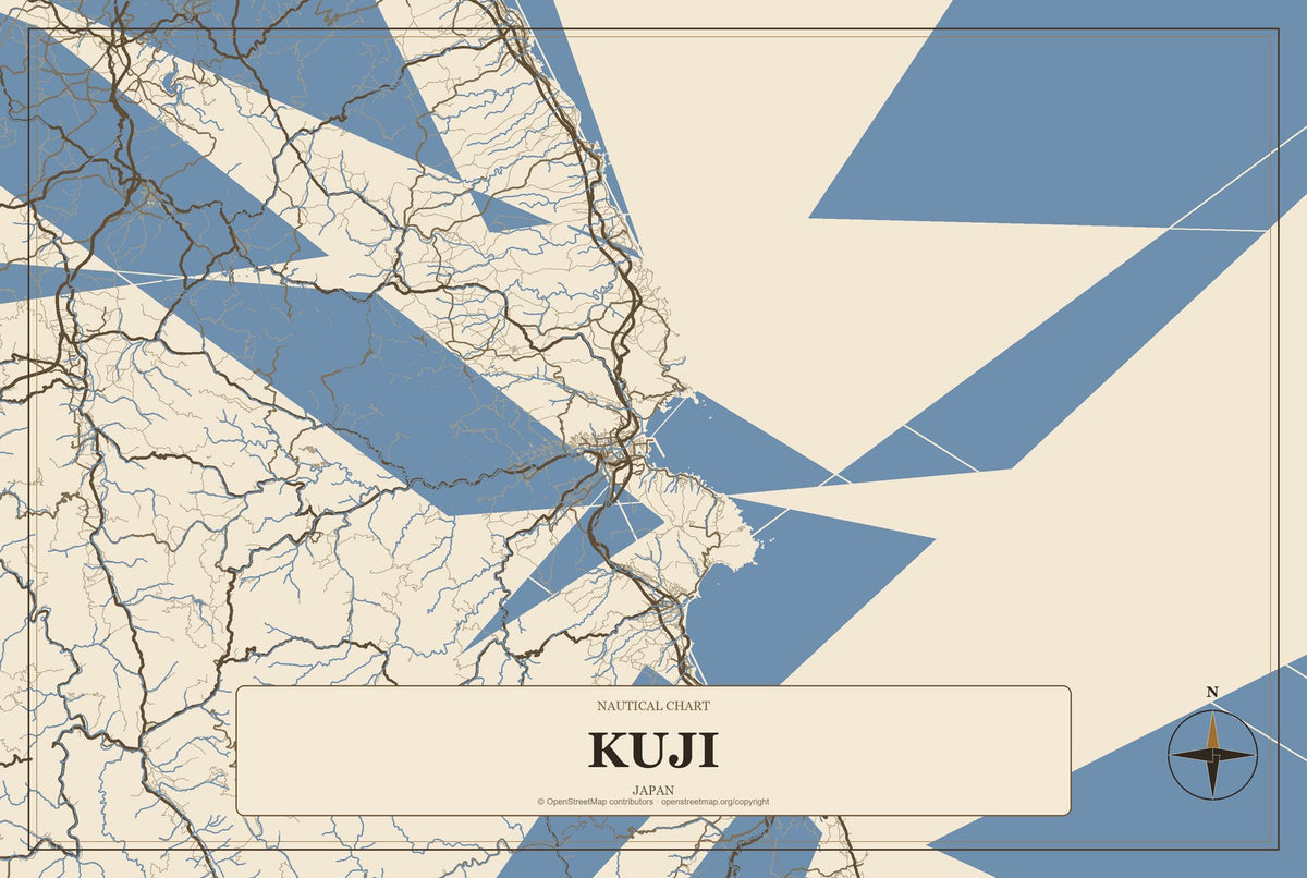 Kuji, Japan City Map Aluminum Sign in Heritage Nautical style