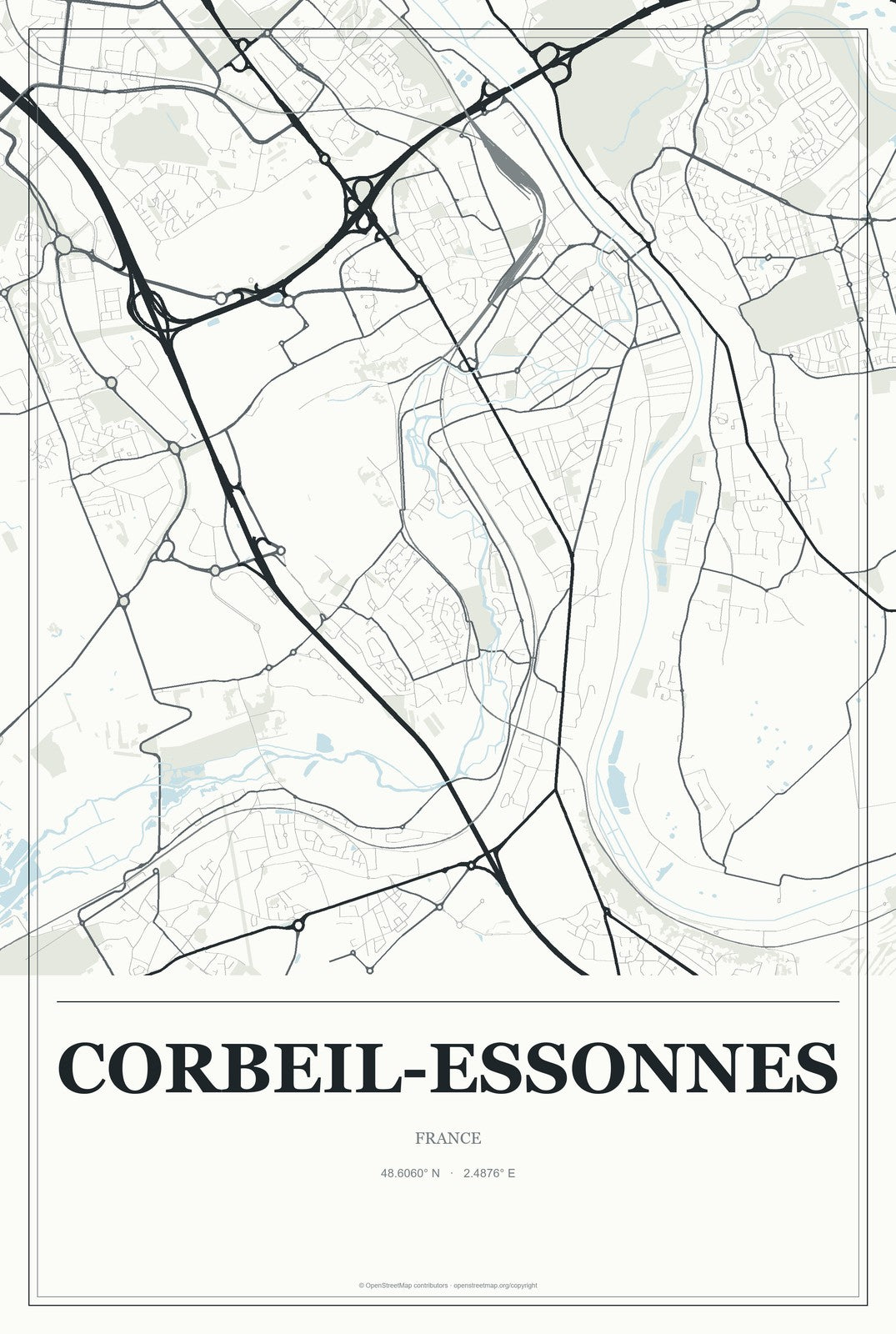 Corbeil-Essonnes, France City Map Aluminum Sign in Gallery Air style