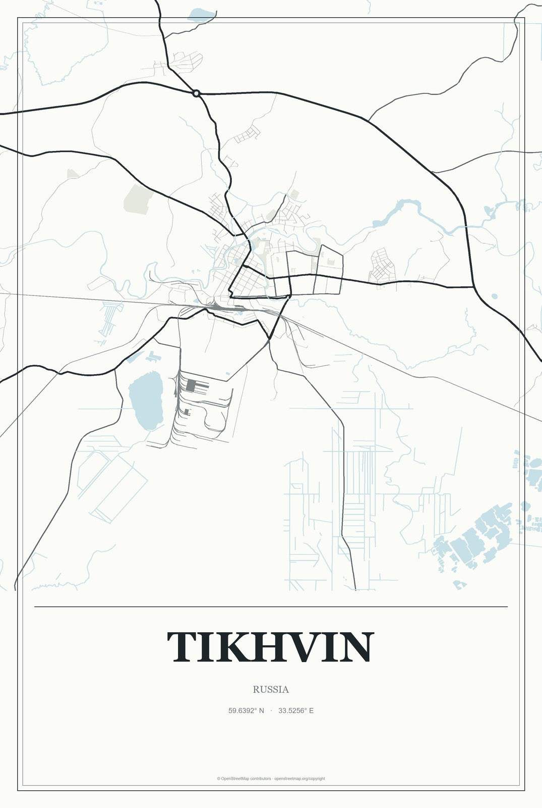 Tikhvin, Russia City Map Aluminum Sign in Gallery Air style