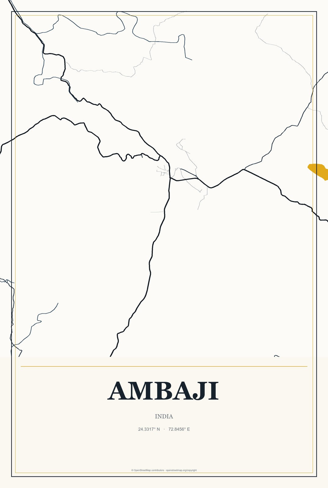 Ambaji, India City Map Aluminum Sign in Citrine Modern style