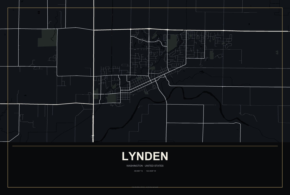 Lynden, Washington City Map Aluminum Sign in Metropolitan Noir style
