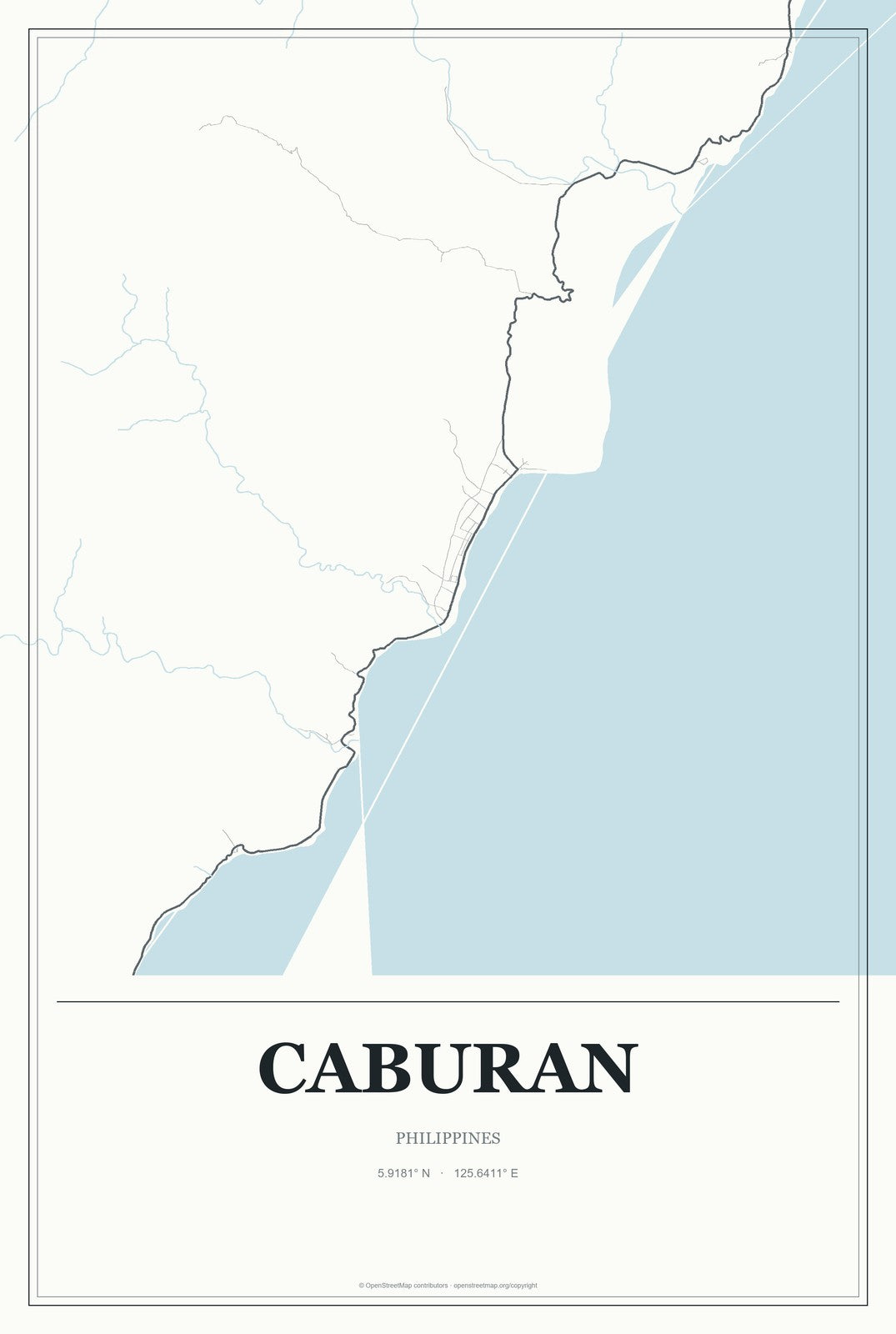 Caburan, Philippines City Map Aluminum Sign in Gallery Air style