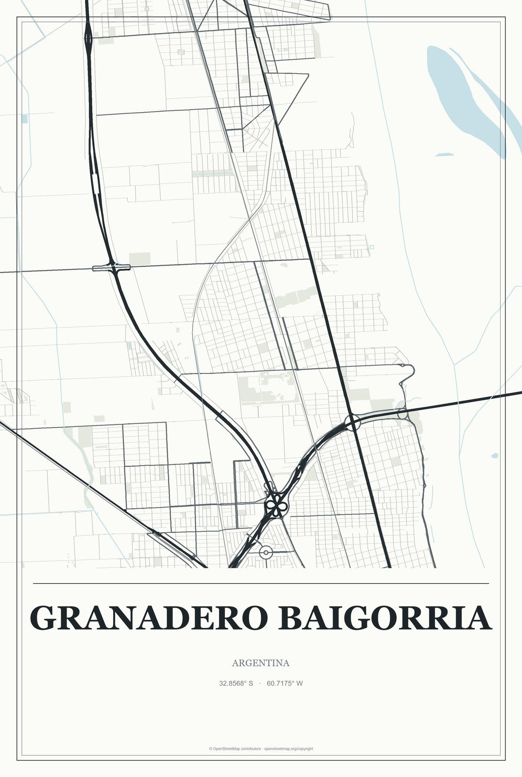 Granadero Baigorria, Argentina City Map Aluminum Sign in Gallery Air style