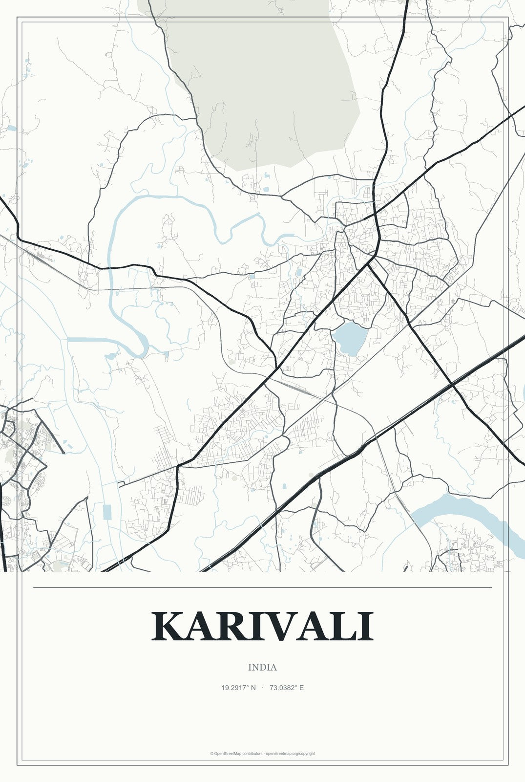 Karivali, India City Map Aluminum Sign in Gallery Air style
