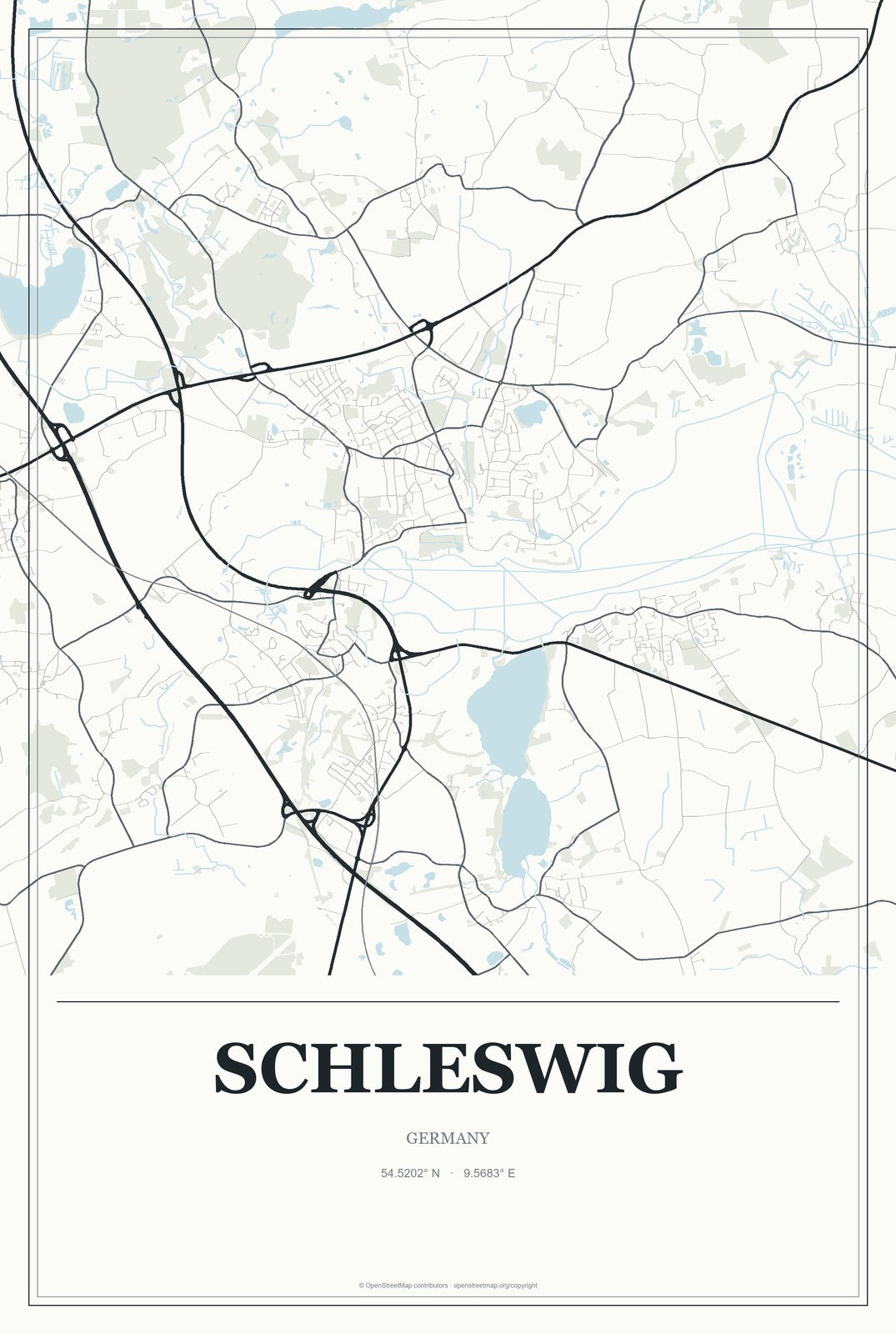 Schleswig, Germany City Map Aluminum Sign in Gallery Air style